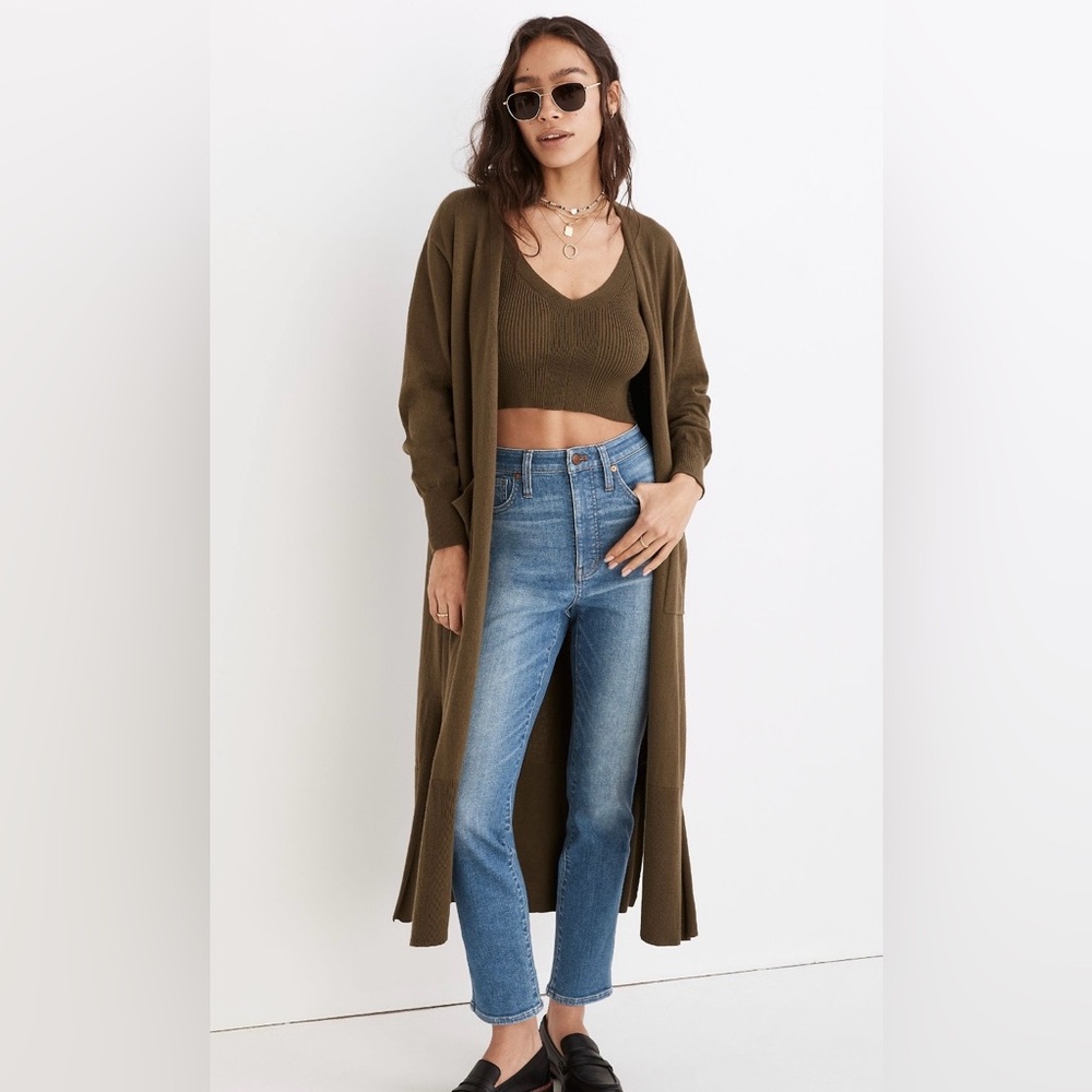 Madewell Brodale Duster Cardigan and Crop Sweater Tank Set in Military Green
